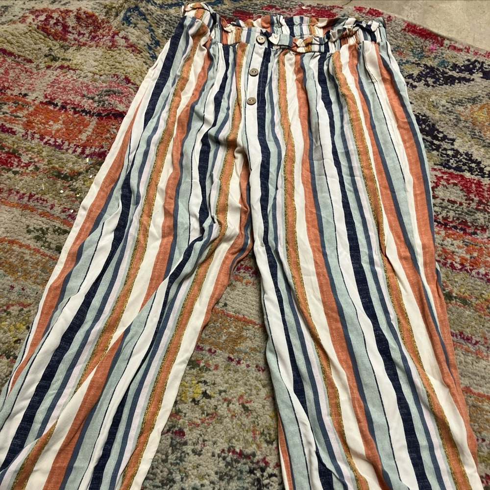 Art Class Girls Xxl 16 18 Striped Beach Spring Pants Pull On Waist Fun